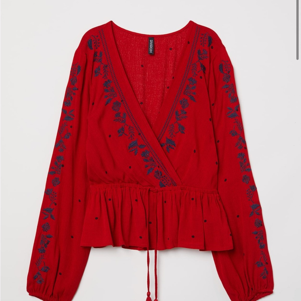 Divided Scarlet Embroidered Blouse